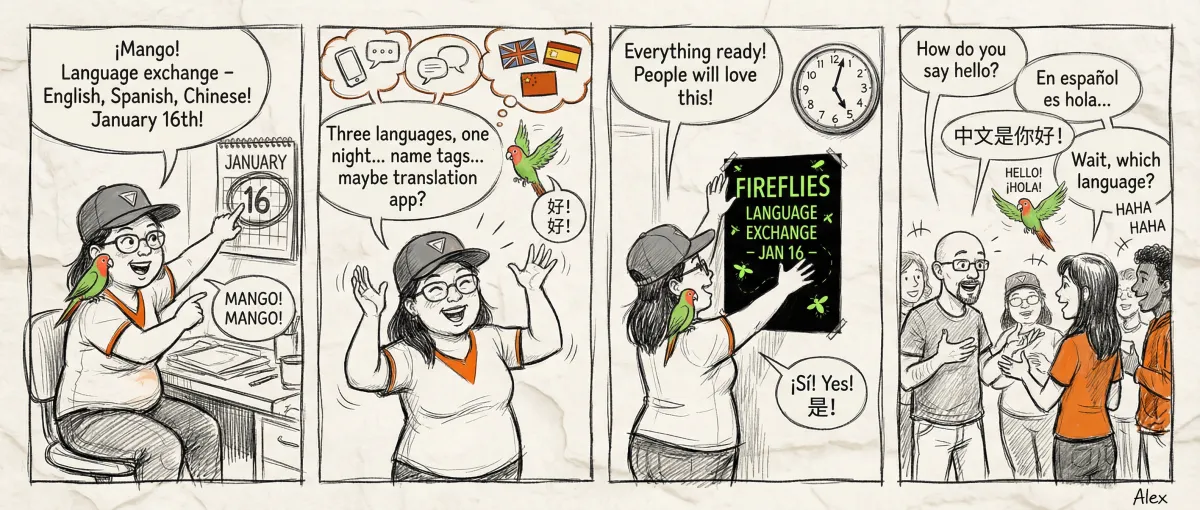Language exchange comic strip