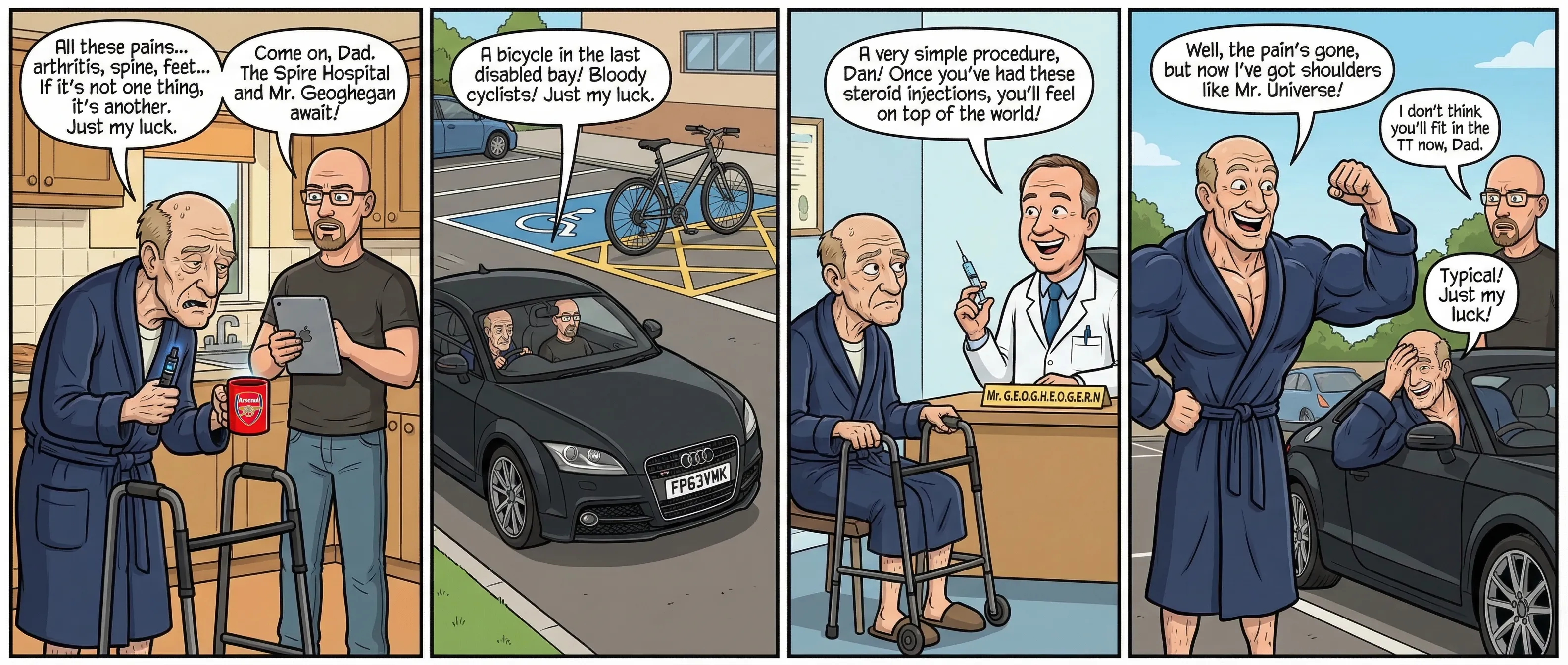 Old Man Dan's steroid injections — comic strip